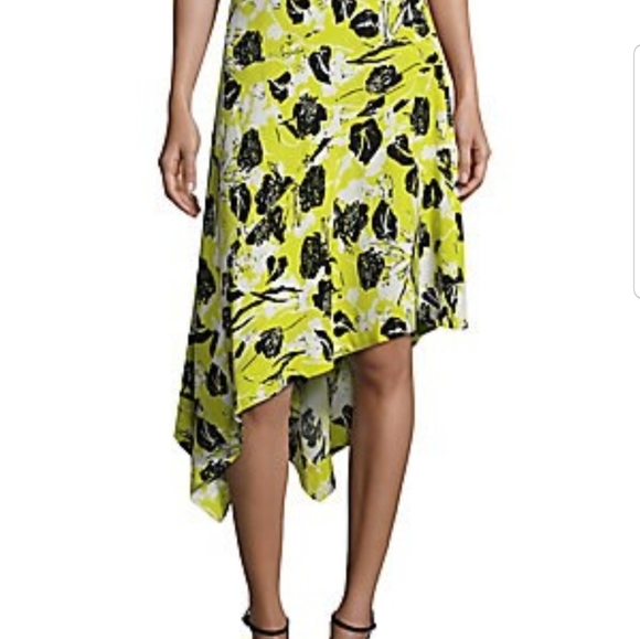 DEREK Lam Asymmetric Printed Crepe Skirt Yellow - Picture 3 of 7